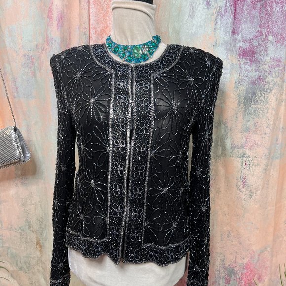 πCote d' Azur Stunning Elegant Evening Richly Beaded Silk Jacket - Picture 7 of 14